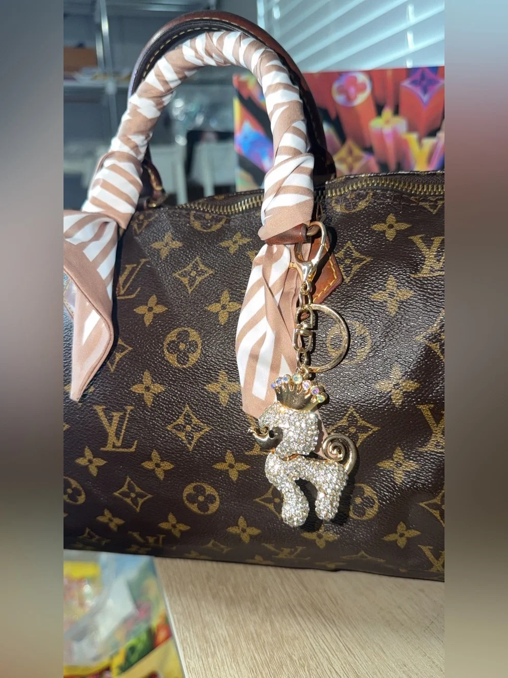 Beige scarf and Poodle charm